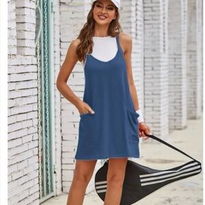 Blue Sleeveless tennis Dress with Pockets